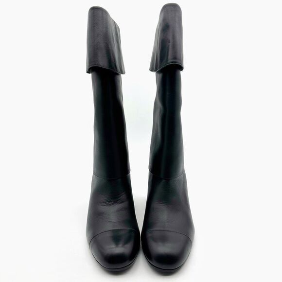 CHANEL Black 20K CC Logo Musketeer Boots Size 40 Cap Toe Leather Fold Over - Picture 9 of 14
